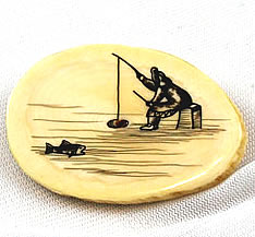 Vintage Walrus Scrimshaw Brooch Nuguruk