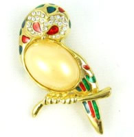 Vintage Enamel and Rhinestone Owl Pin