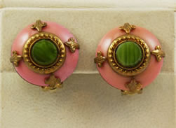 Vintage pink and green clip on earrings