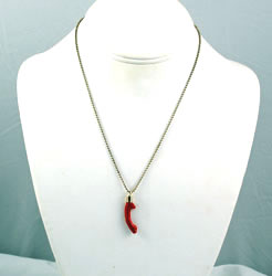 Vintage red coral horn & sterling necklace