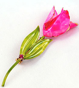 Vintage Robert Pink Enamel Floral Brooch