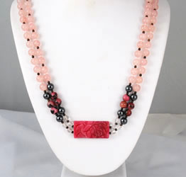 Vintage rose quartz and rhodonite necklace