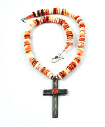 Vintage Orange Spiny Oyster Cross Necklace