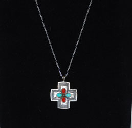 Native American Sterling Cross Pendant on Long Chain