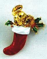 Vintage Christmas Stocking Brooch