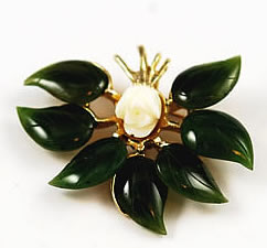 Vintage Swoboda Jade and Coral Brooch