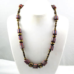 Vintage African trade bead and brass necklace