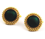 Vintage Trifari gold and green enamel clip on earrings