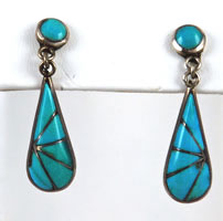 Vintage Inlaid Turquoise and Sterling Earrings