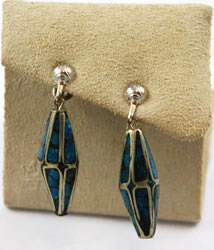 Vintage inlaid turquoise mosaic earrings screw backs