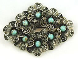 Vintage Turquoise Glass Brooch