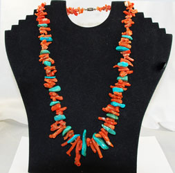 Vintage Santa Domingo Turquoise Coral Necklace