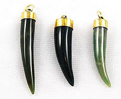 Vintage Green Agate Horn Pendants