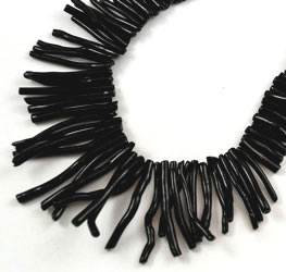 Vintage extra long black coral stick beads collar