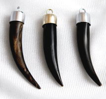 Vintage black horn tooth pendant silver cap