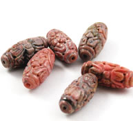 Vintage Chinese Jade carved barrel beads